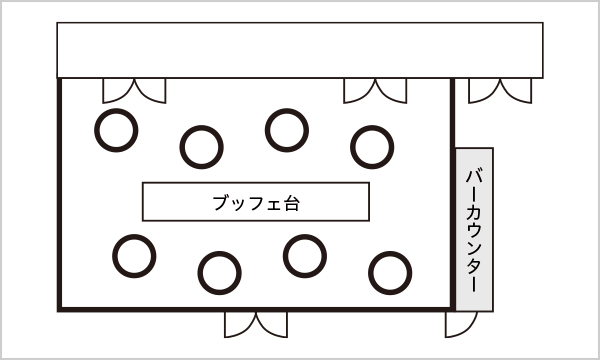 ブッフェ料理 150名様レイアウト例
