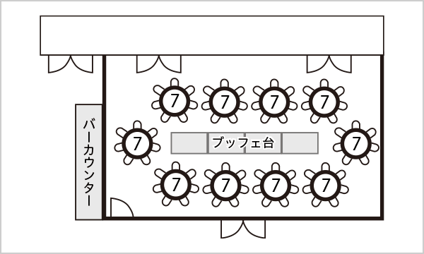 ブッフェ料理 70名様レイアウト例