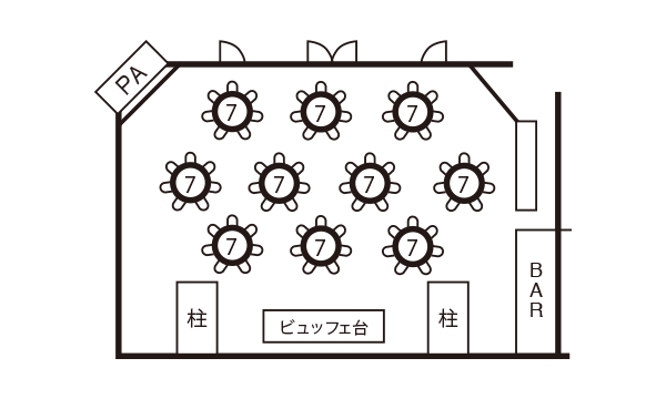 ビュッフェ料理70名様レイアウト例