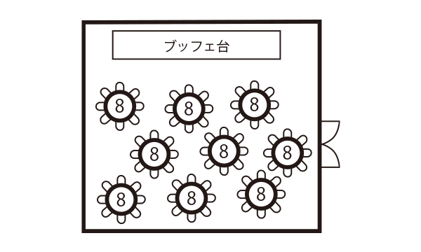 ブッフェ料理 70名様レイアウト例